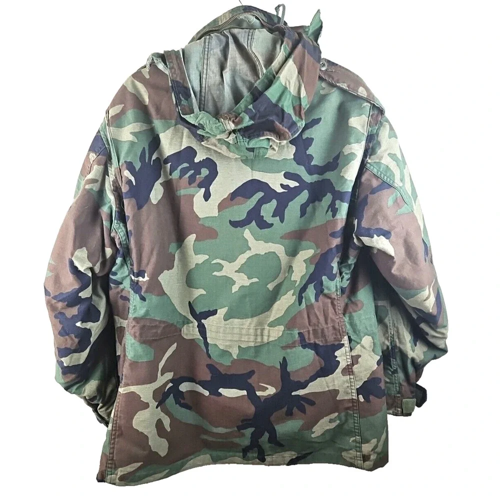 US Military Camo Field Jacket Coat Cold Weather LARGE REGULAR w/ LINER Alpha USA
